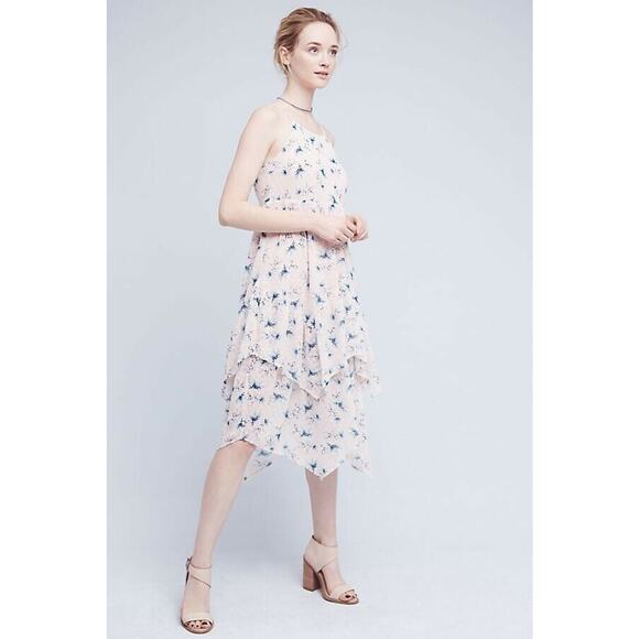 Nwt Anthropologie x Moon River Firenze Tiered Midi Dress Small Petite $158 Pink - Picture 2 of 4